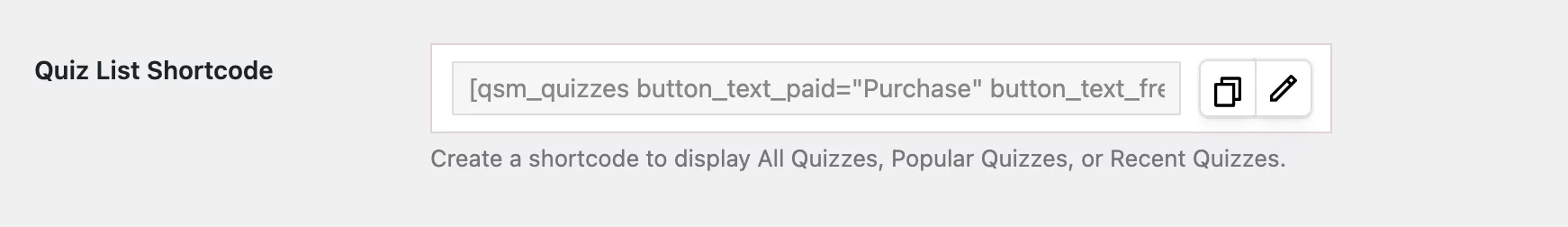 Quiz List Shortcode